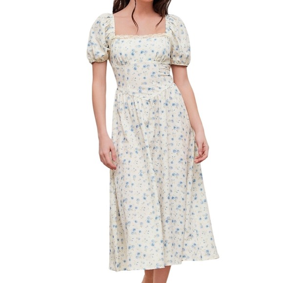 Cider Floral Puff Sleeve Midi Dress Cottagecore Lace Up Back Size‎ XL - Picture 5 of 13